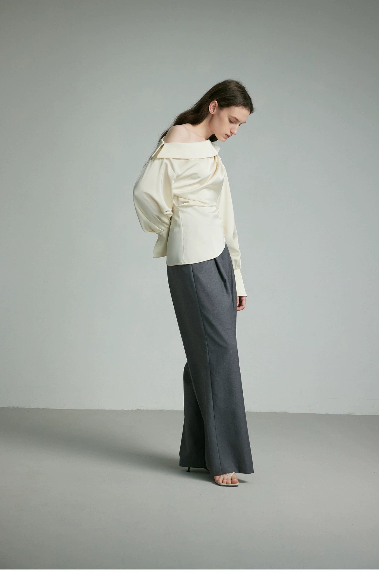 Ivory Draped Balloon Sleeve Blouse