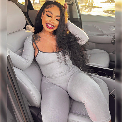 Wear Popular Square Collar Sleeveless Tight Top Jumpsuit