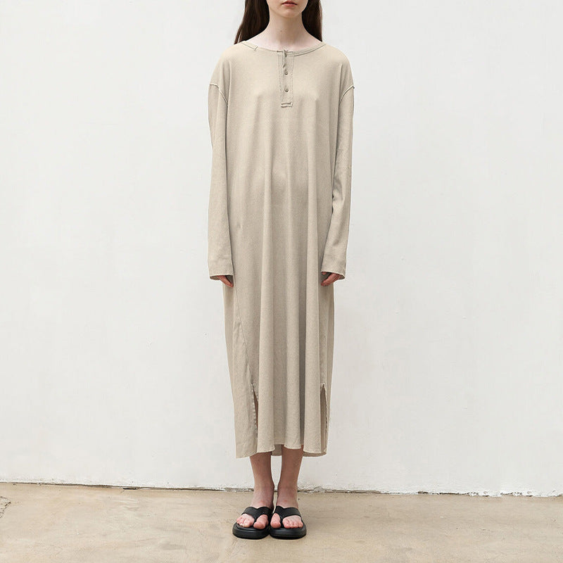 Autumn Long Sleeve Dress Niche Design Loose Artistic Knitted Maxi Dress