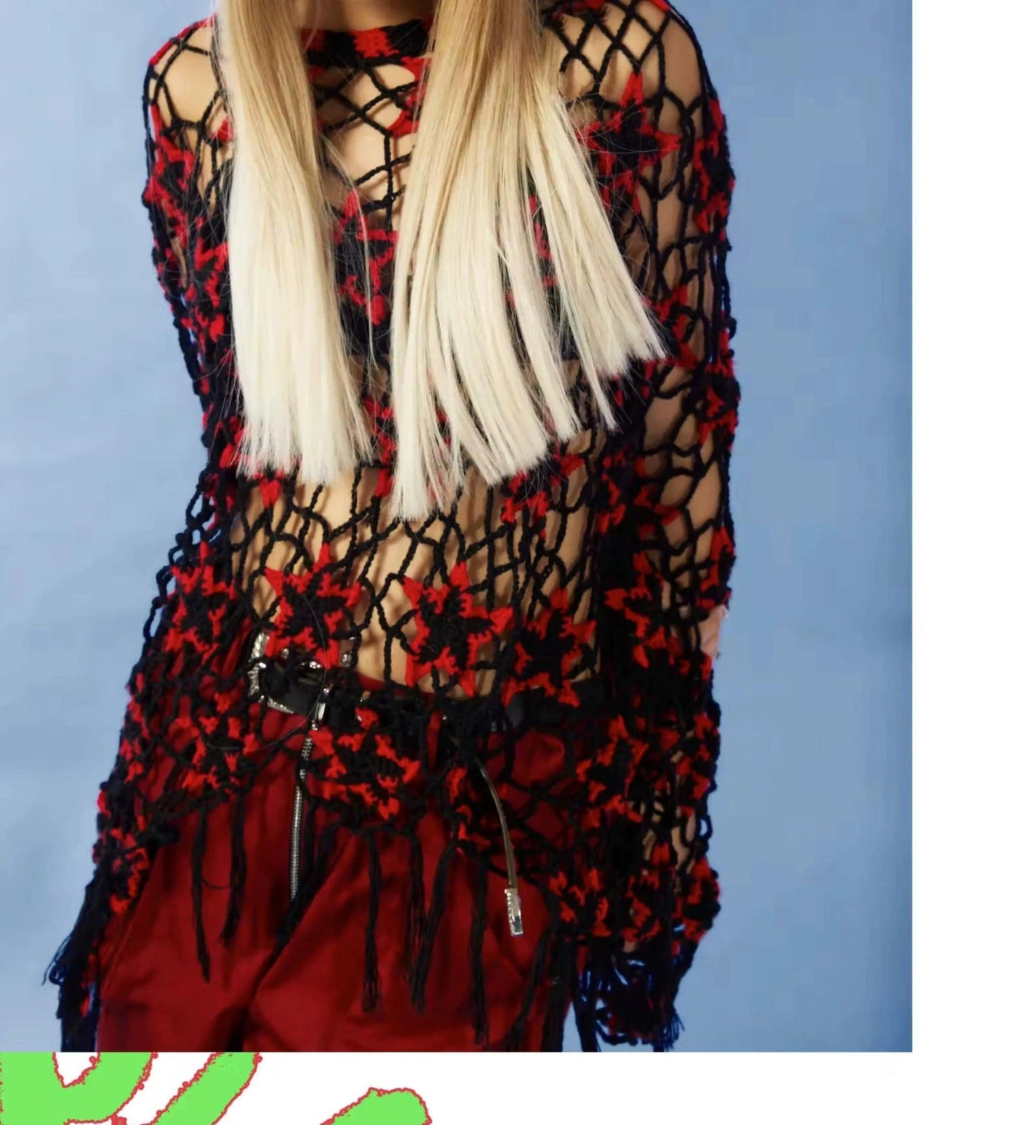 Red and Black Crochet Sweater