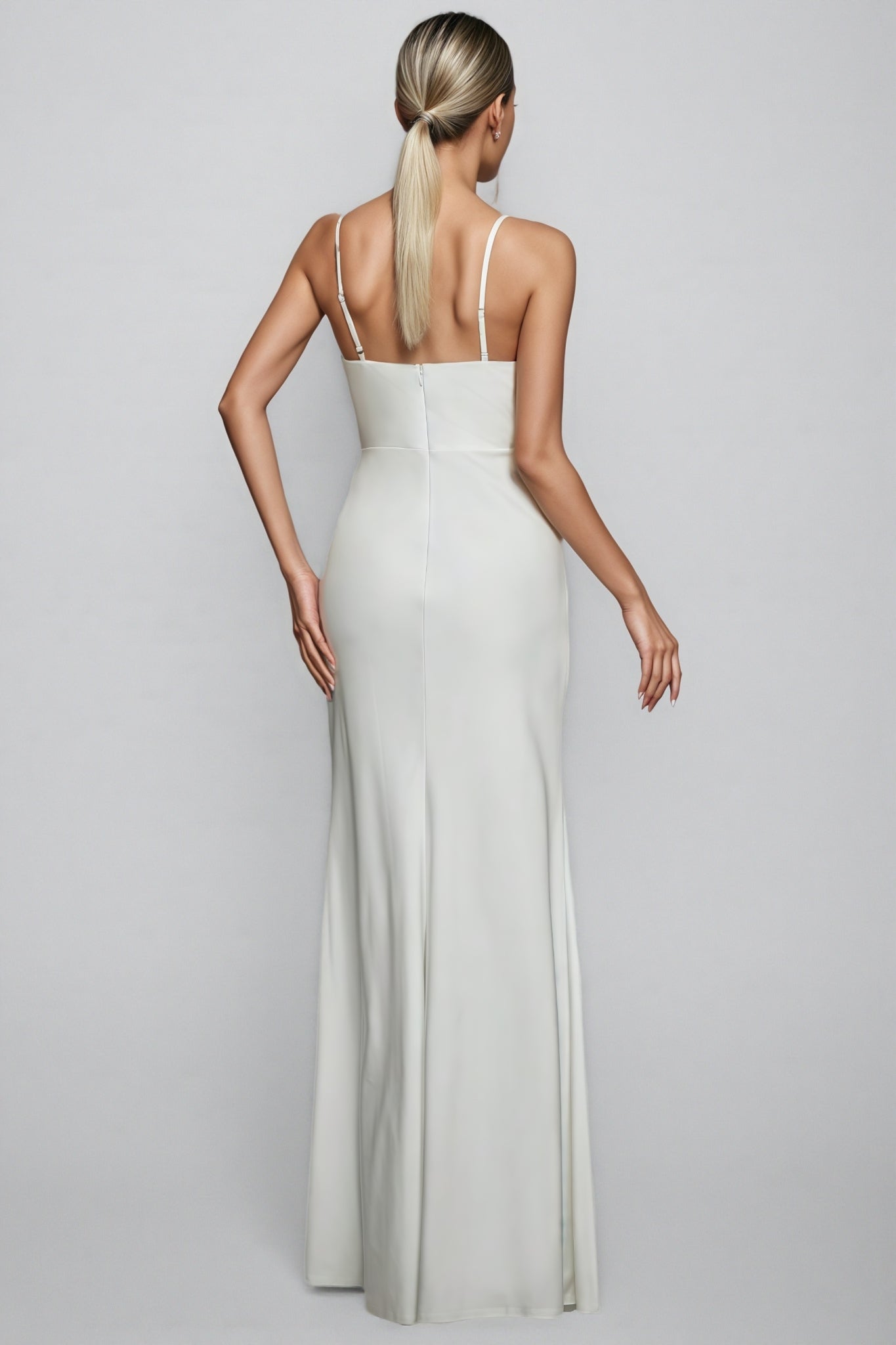 Gio White Halter-neck Split Maxi Dress