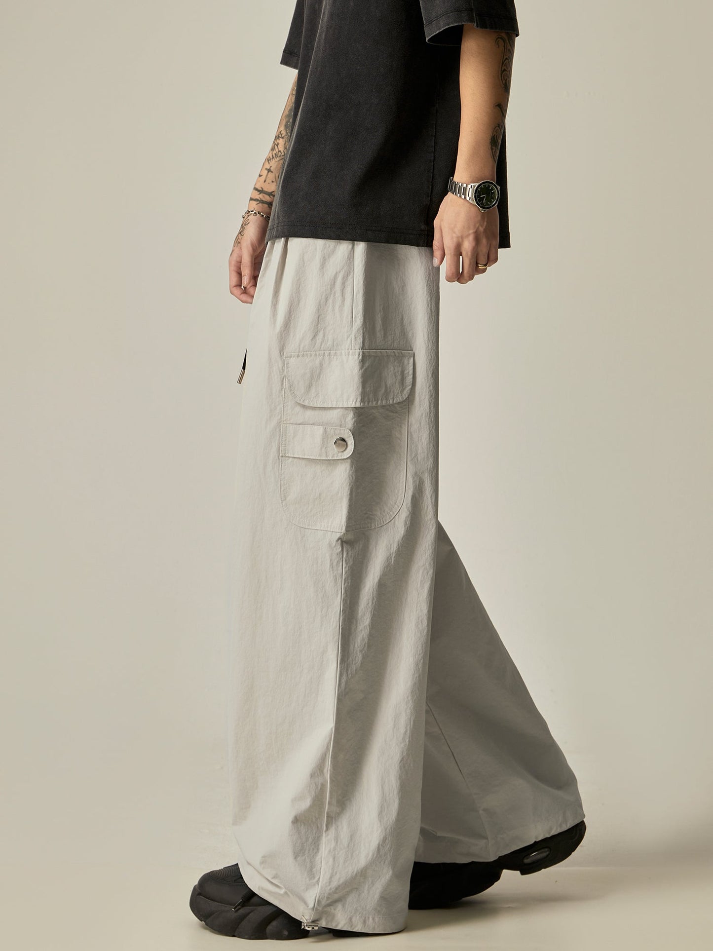 Charcoal Wide Leg Utility Pants