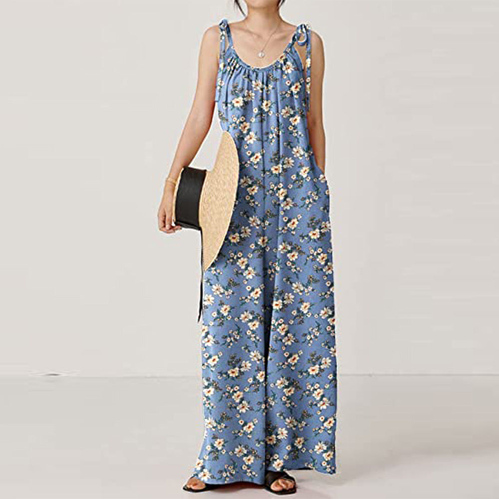 Summer Clothing Printed Sling Loose Jumpsuit