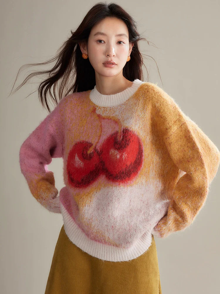 Cherry Sweet Mohair-textured Sweater