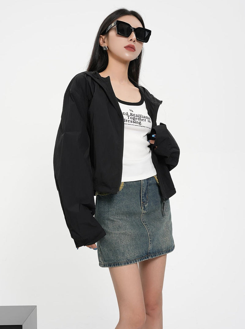 Textured Contrast Duo: Ivory Puff-sleeve Crop Blouse & Black Quilted Bomber Jacket Set