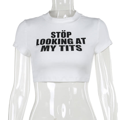 Autumn Cropped T Shirt Slim Fit All Match Letters Printed Minicoat Clothing