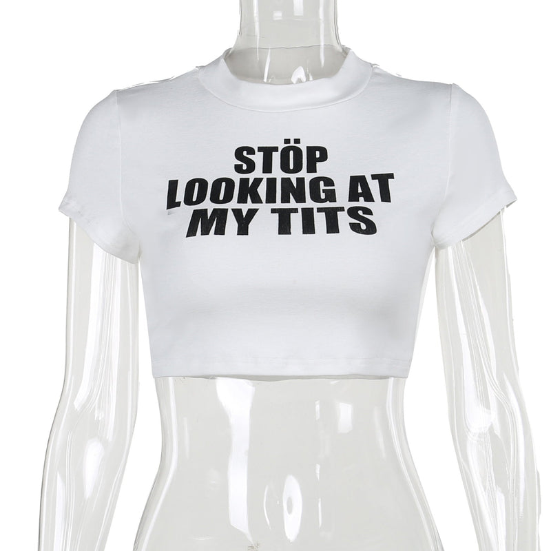 Autumn Cropped T Shirt Slim Fit All Match Letters Printed Minicoat Clothing