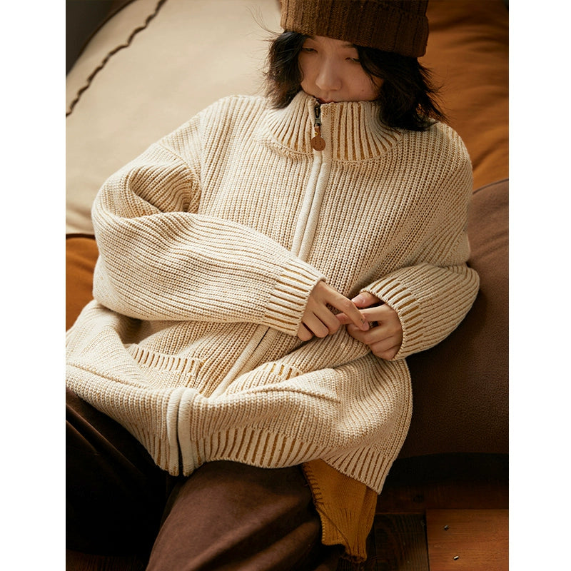 Octopusme Chunky Knit Zip-up Cardigan