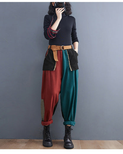 New Literary Stitching Denim Harem Pants Op1027