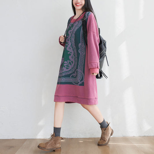 Mid Length Sweater Washed Round Neck Cashmere Padded Dress