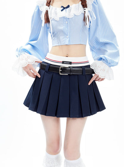 Pleated Tennis Skirt With Striped Waistband