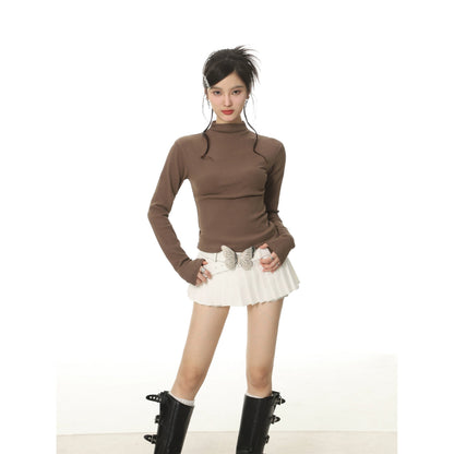 American Style Brushed Mock Neck Long Sleeve T-shirt