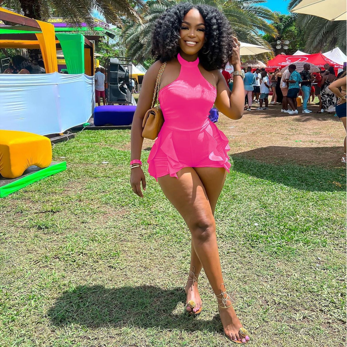 Summer Special Clothing Ruffled Halter Color Jumpsuit