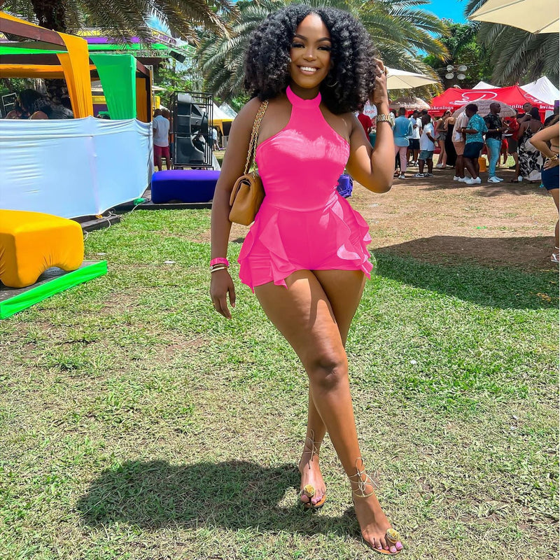 Summer Special Clothing Ruffled Halter Color Jumpsuit