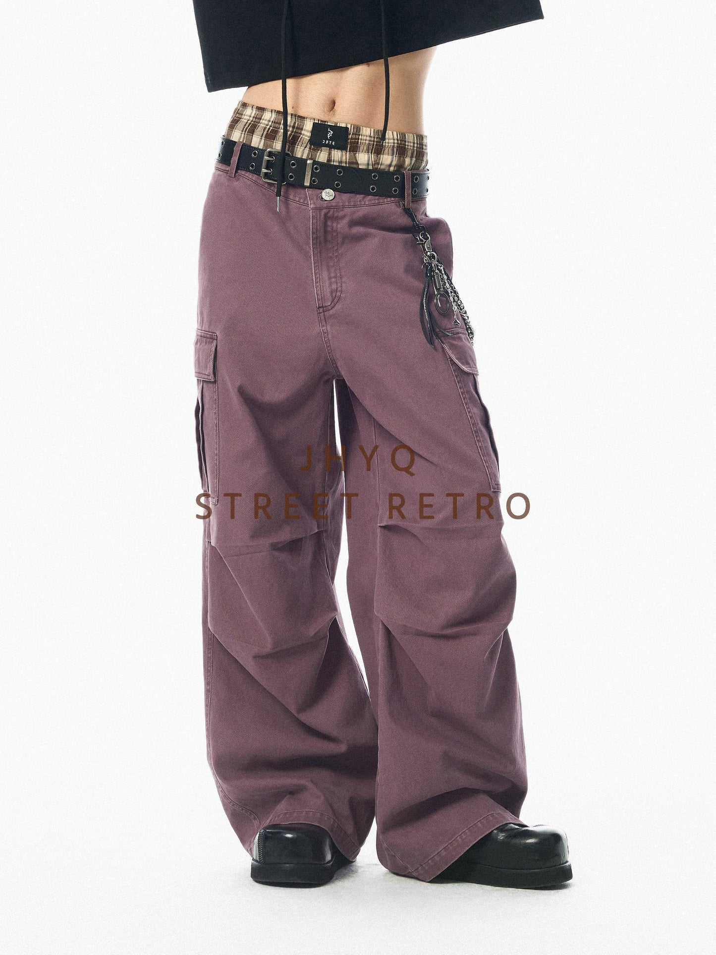 Washed Pleated Wide Leg Cargo Pants
