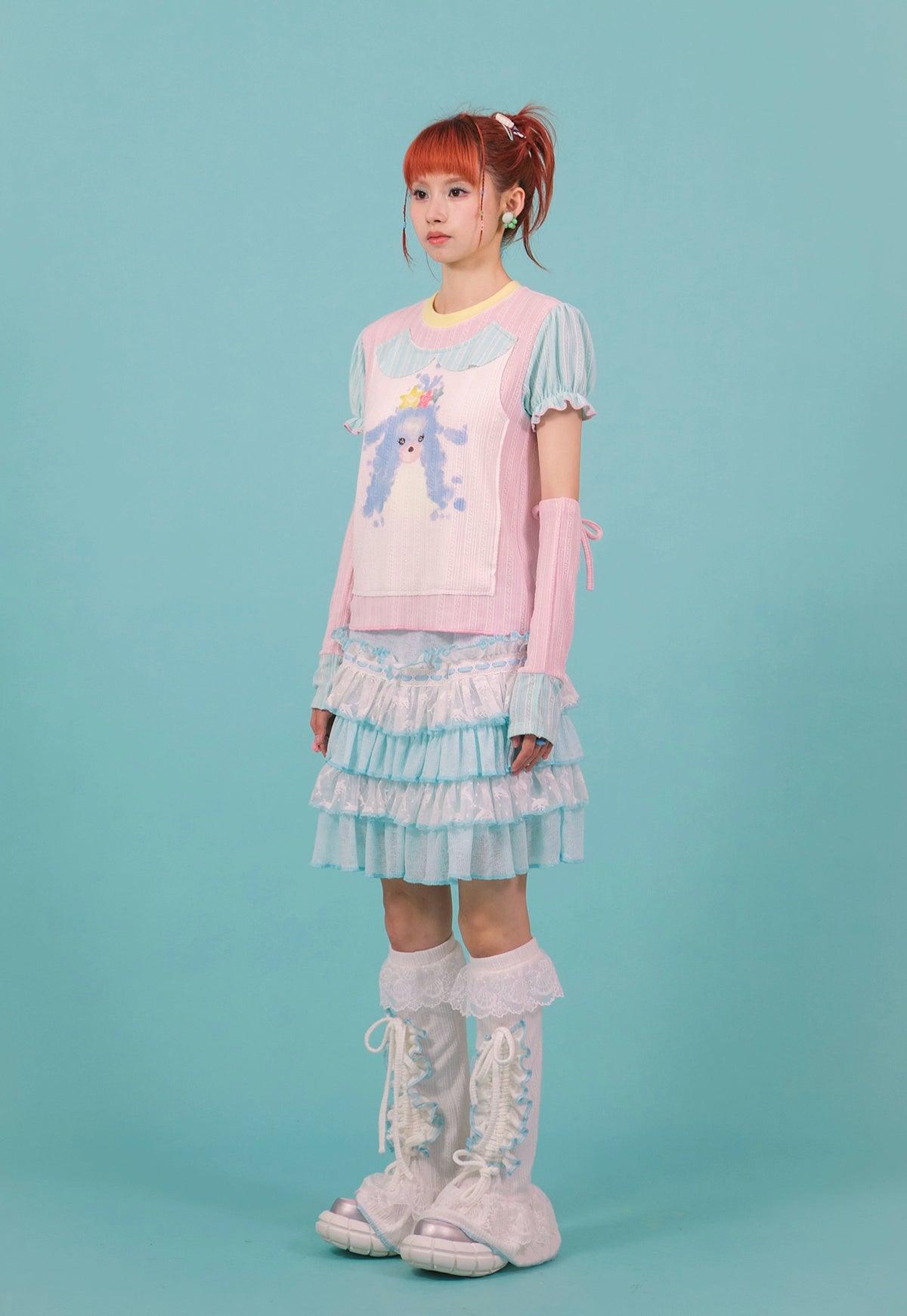 Frufru Tiered Ruffle Skirt - ' Pastel Blue and White Layered Summer Mini Skirt
