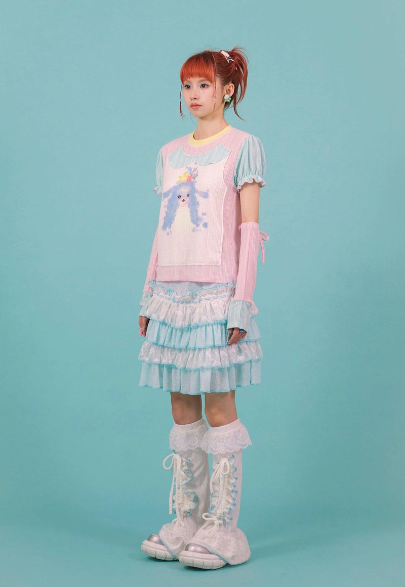 Frufru Tiered Ruffle Skirt - ' Pastel Blue and White Layered Summer Mini Skirt