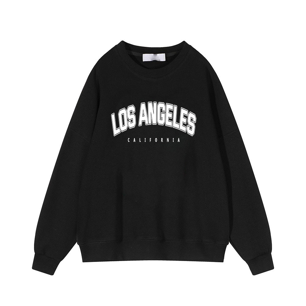 Autumn Winter Printed Loose Sweatshirt Retro Letter Graphic Pattern Fleece Lined Long Sleeve Top