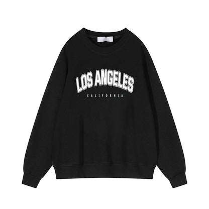 Autumn Winter Printed Loose Sweatshirt Retro Letter Graphic Pattern Fleece Lined Long Sleeve Top