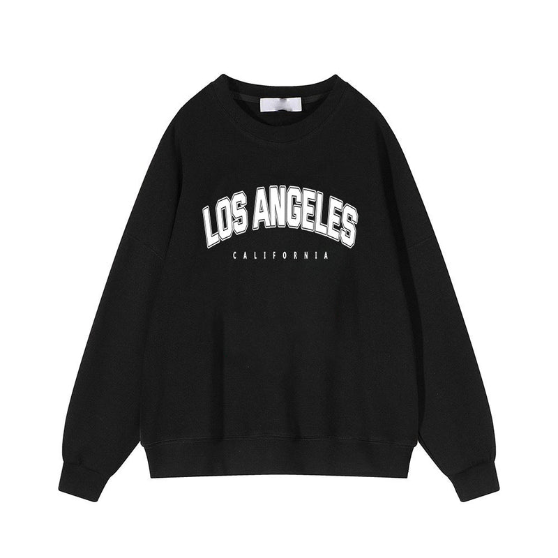 Autumn Winter Printed Loose Sweatshirt Retro Letter Graphic Pattern Fleece Lined Long Sleeve Top