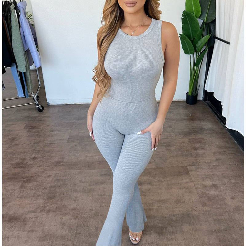 Clothing Comfortable Sleeveless Zipper Slim Fit High Waist Micro Pull Jumpsuit