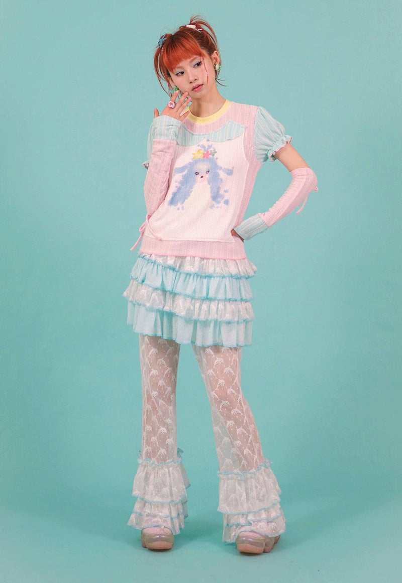 Frufru Tiered Ruffle Skirt - ' Pastel Blue and White Layered Summer Mini Skirt