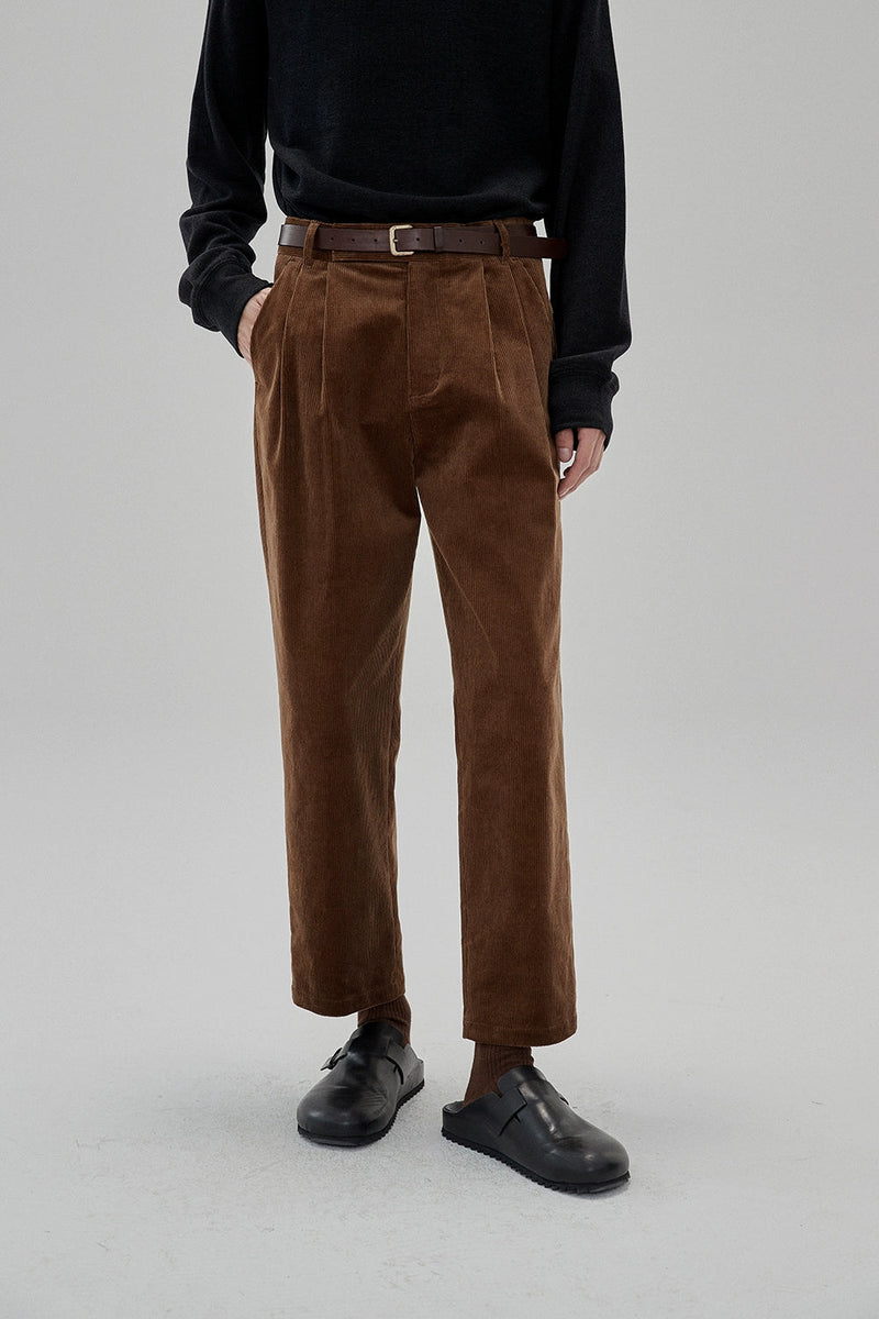 Wide Waist Tab Double-pleated Relaxed Cropped Pants