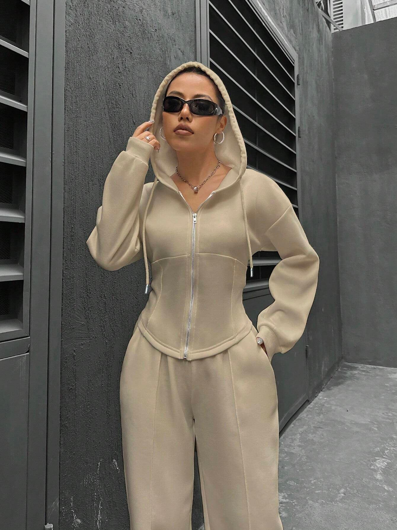 Spring Autumn Two Piece Set Hooded Cardigan Slim Fit
