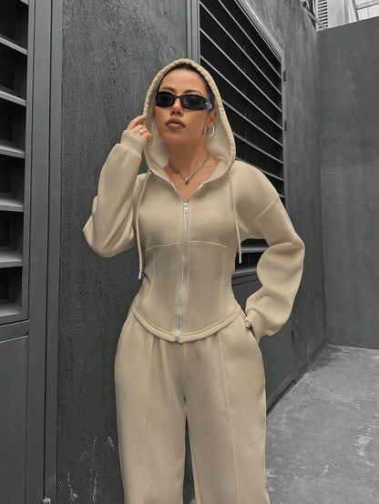 Spring Autumn Two Piece Set Hooded Cardigan Slim Fit