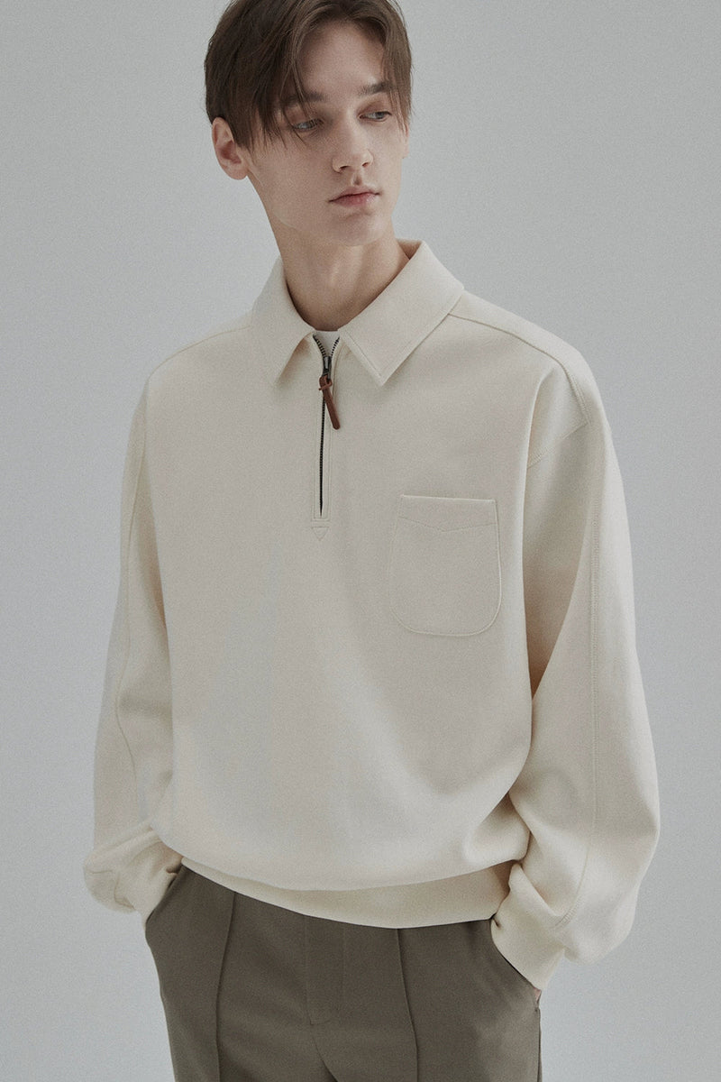 Half-zip Polo Collar Pocket Oversized Sweatshirt