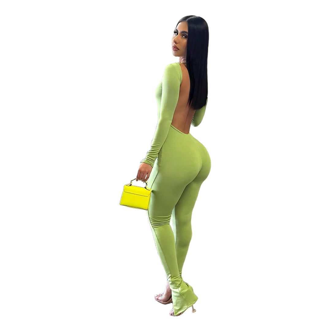 Clothing Finger Stall Clothes Color Backless Slit Small Horn Jumpsuit