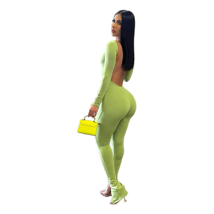 Clothing Finger Stall Clothes Color Backless Slit Small Horn Jumpsuit