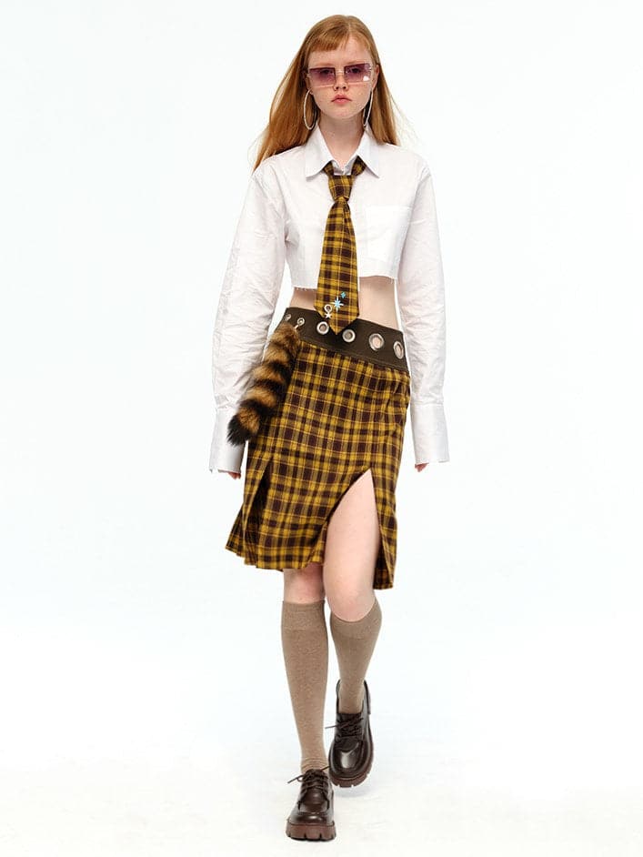 Classic Plaid Skirt and Necktie Set