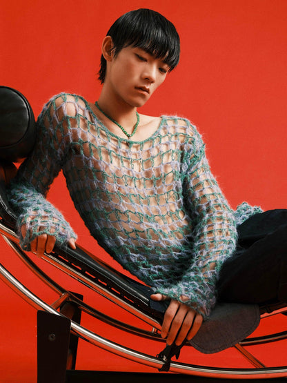 Two-tone Open Knit Sweater