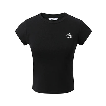 Classic Cropped T-shirt - Short Sleeve Fitted Basic Tee