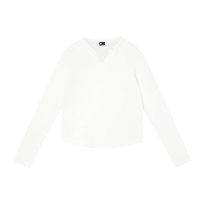 Plain V-neck Long Sleeve T-shirt