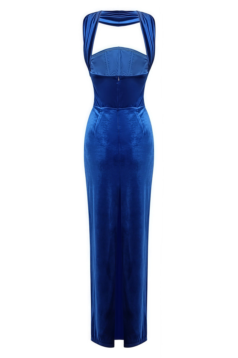 Liornd Blue Split Backless Maxi Dress