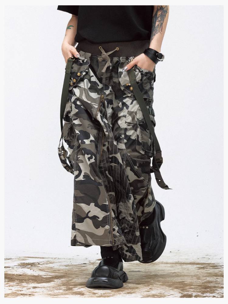 Camouflage Wide-leg Cargo Skirt