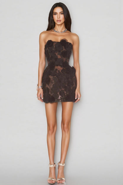 Ezrans Strapless 3d Flower Mini Dress