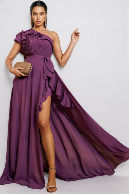 Autuk Chiffon Lace Split Maxi Dress