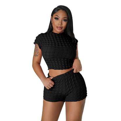 Clothing Popular Sleeveless Cropped Shorts Popcorn Bubble Two Piece Set