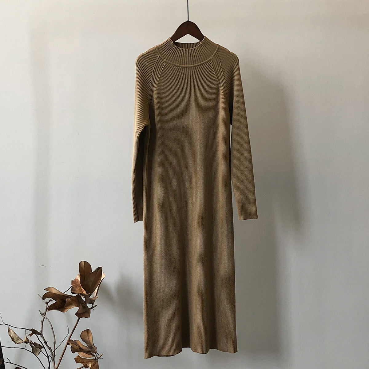 Knitted Dress Winter Half Turtleneck Bottoming Sweater Mid Length Overknee Dress
