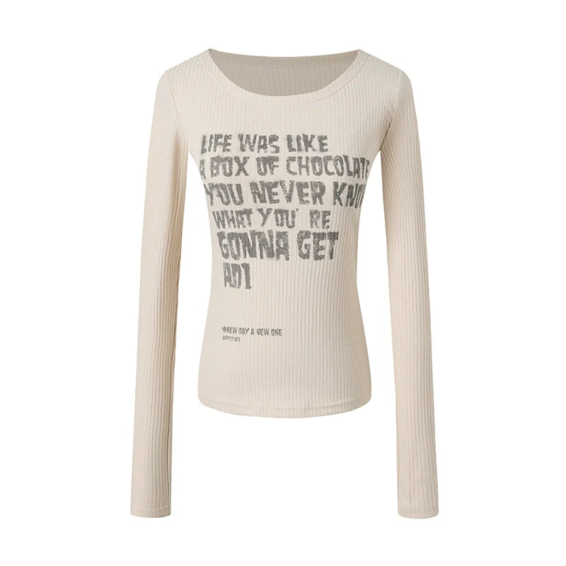 Inspirational Quote Ribbed Long Sleeve Tee: Fitted Graphic T-shirt