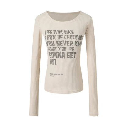 Inspirational Quote Ribbed Long Sleeve Tee: Fitted Graphic T-shirt