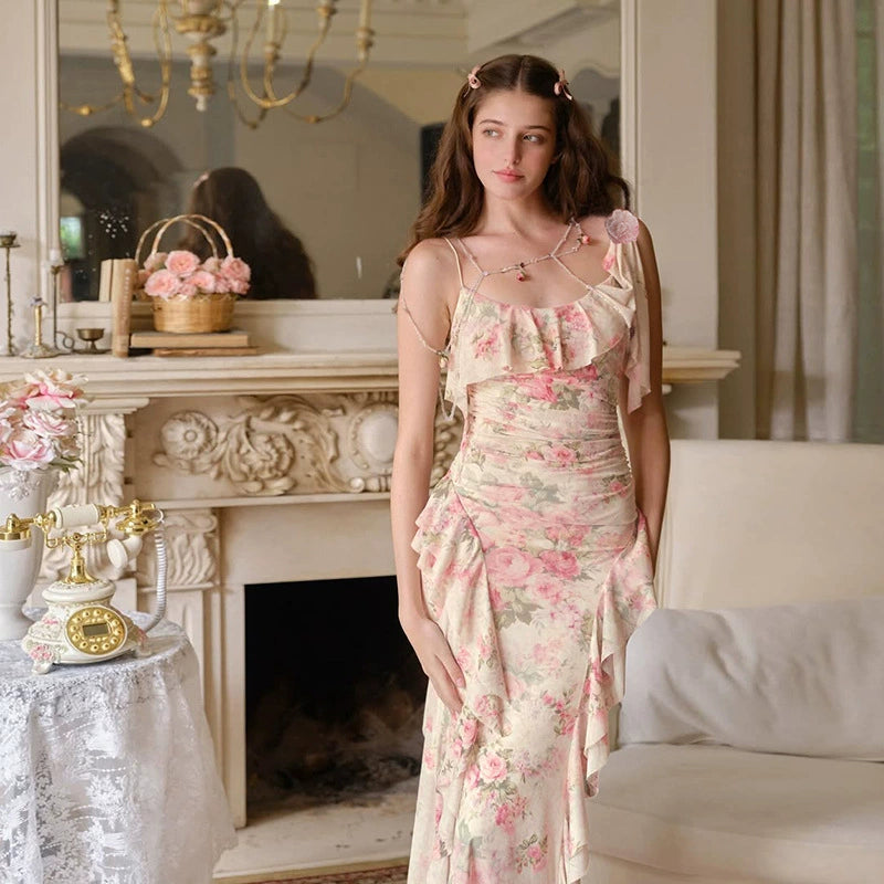 Maybree Mesh Ruffle Maxi Dress