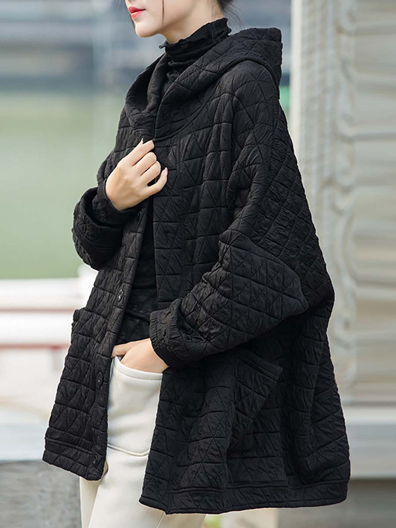 Winter Button Pocket Hooded Coat Cx062