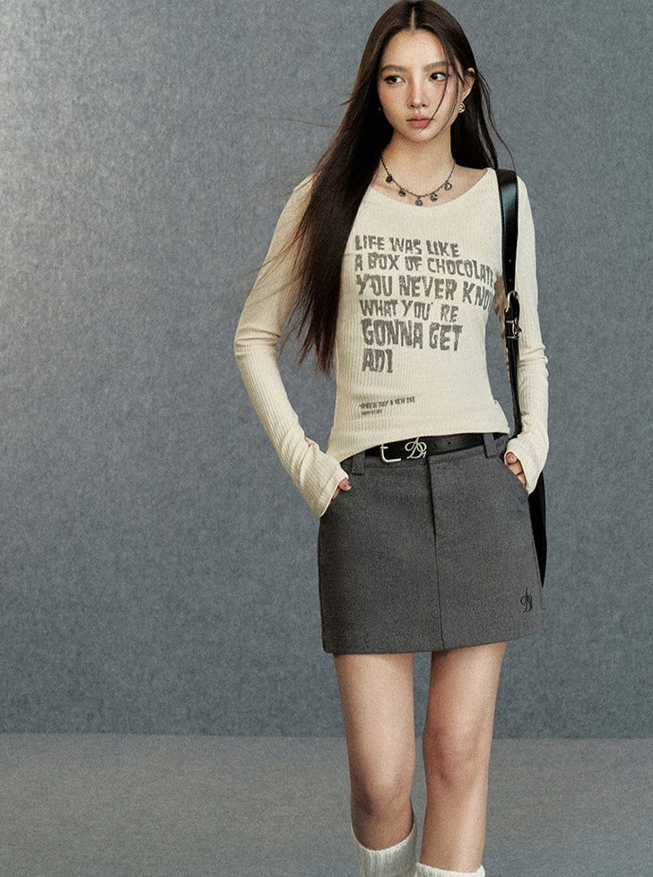 Inspirational Quote Ribbed Long Sleeve Tee: Fitted Graphic T-shirt
