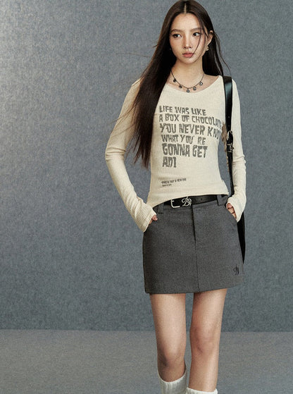 Inspirational Quote Ribbed Long Sleeve Tee: Fitted Graphic T-shirt