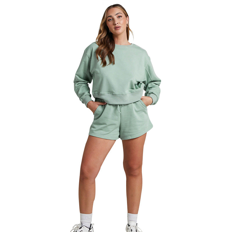 Color Long Sleeve Sweaters Clothing Short Two-piece Shorts Suit