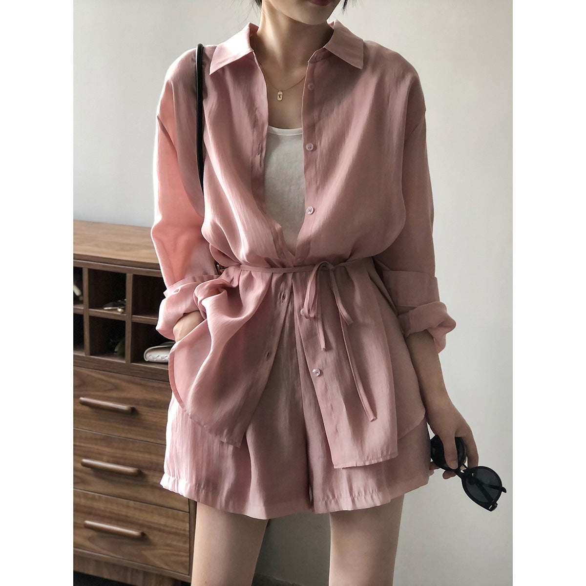Draping Breathable Sun Protection Shirt Suit Summer Loose Thin Shirt Wide Leg Shorts